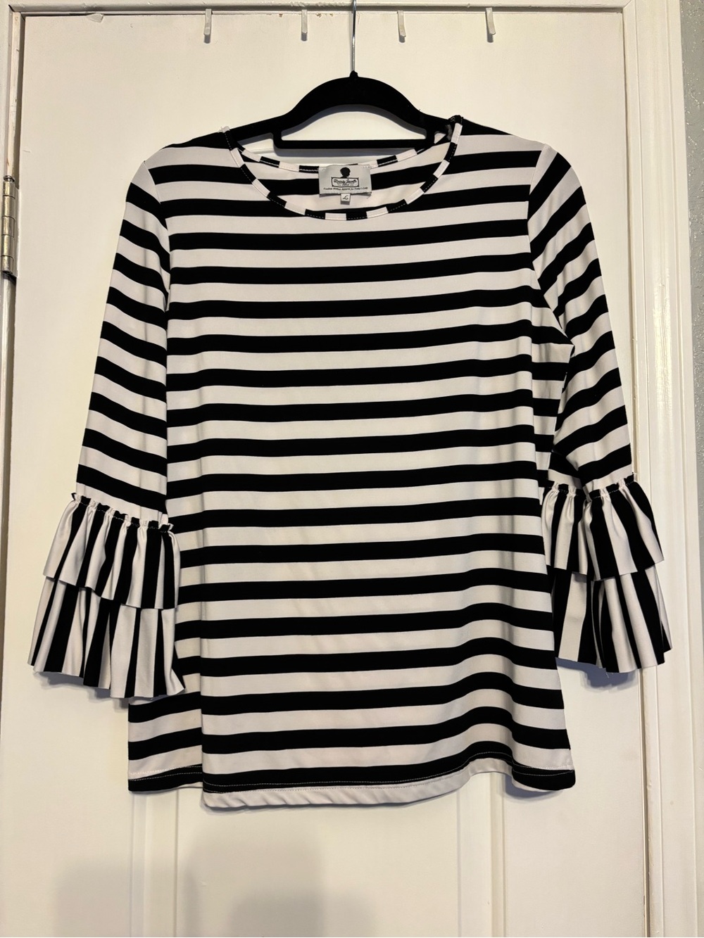 Dainty Jewells Black & White Striped Ruffle Sleeve Tee